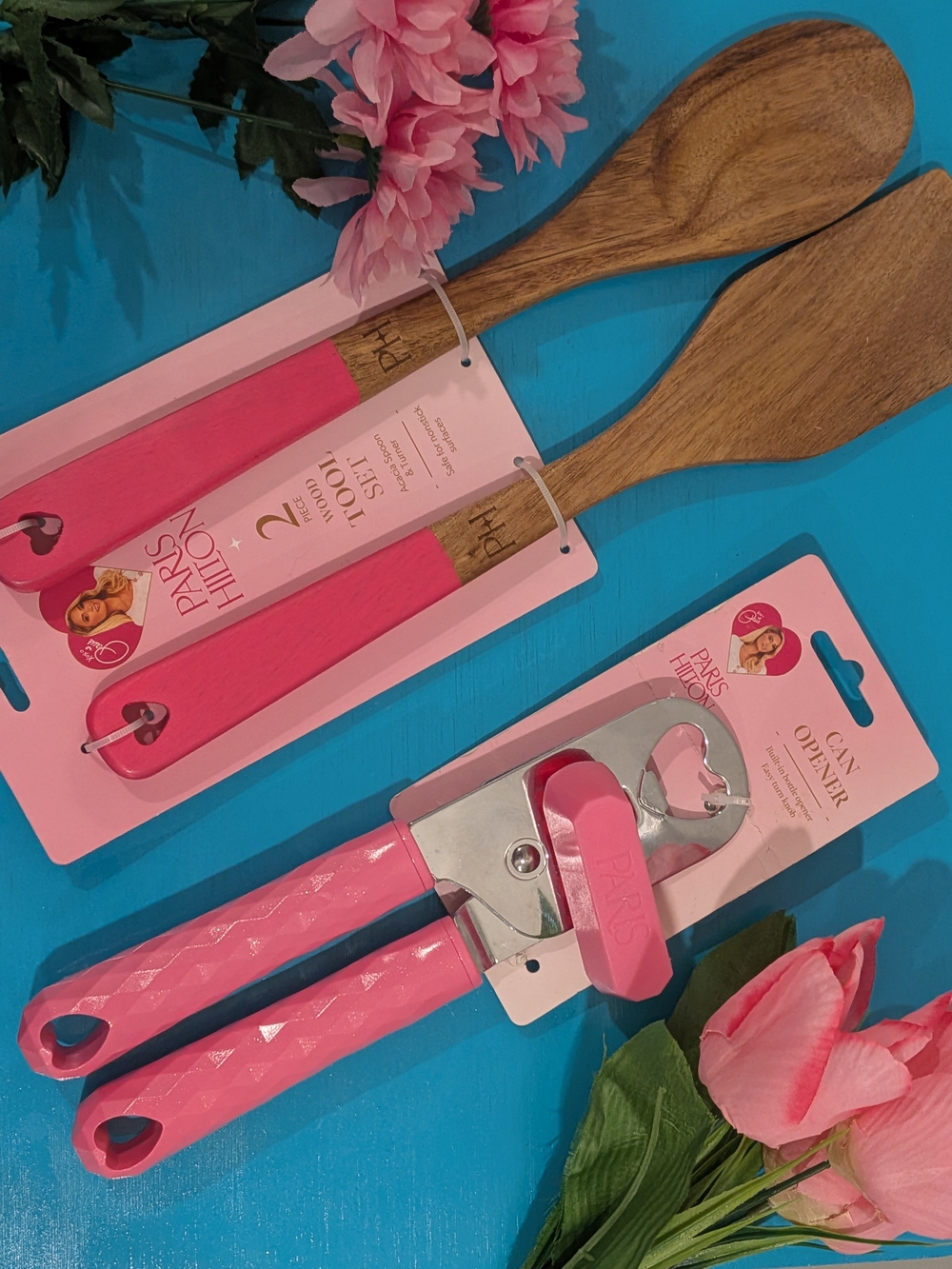 Paris Hilton Pink Wooden Utensil Set & Pink Can Opener